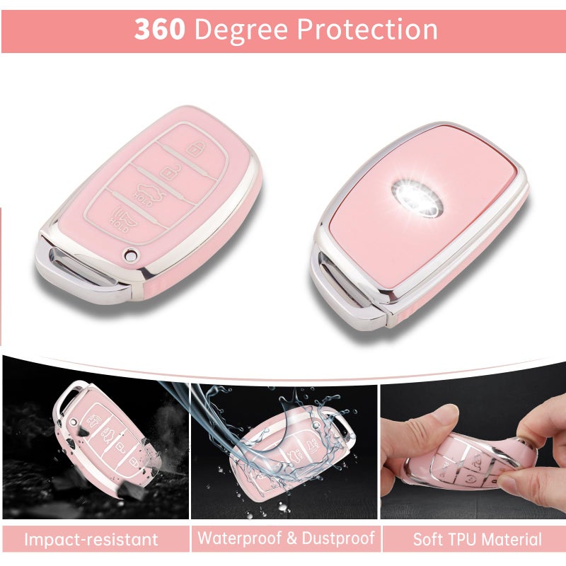 Pangpai Pink Car Accessories 3 Pcs for Hyundai lantra Ioniq Sonata Tucson Elantra GT Key Fob Cover with Bling Keychain Cute Push to Start Button Cover - Image 3